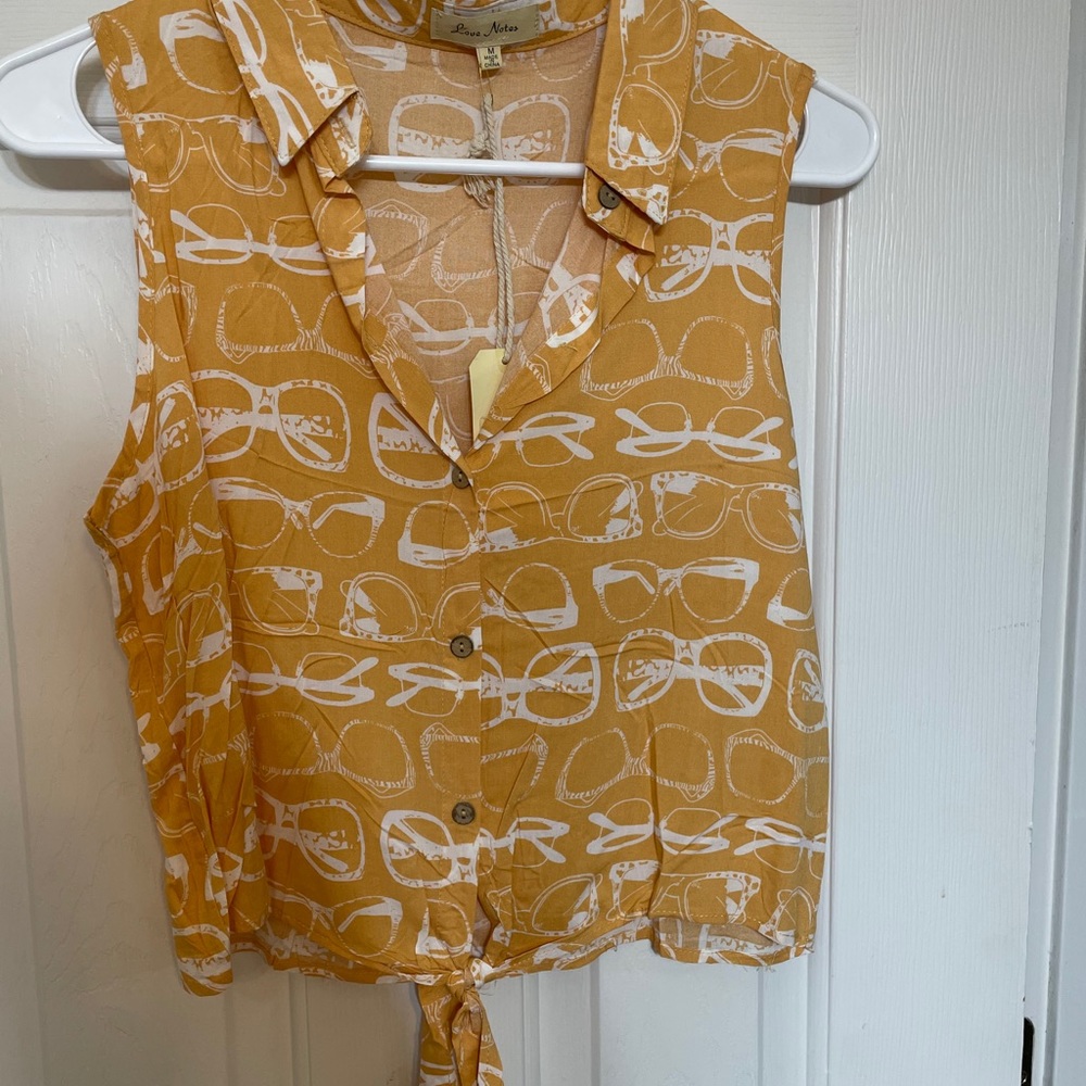 Yellow Tie Top With Sunglasses